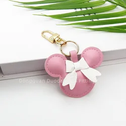 New Style Designer Fashion Mickey Pompom Bag Charms Genugine Leather  Car Key Chain Accessories Custom Luxury Fur Keychain