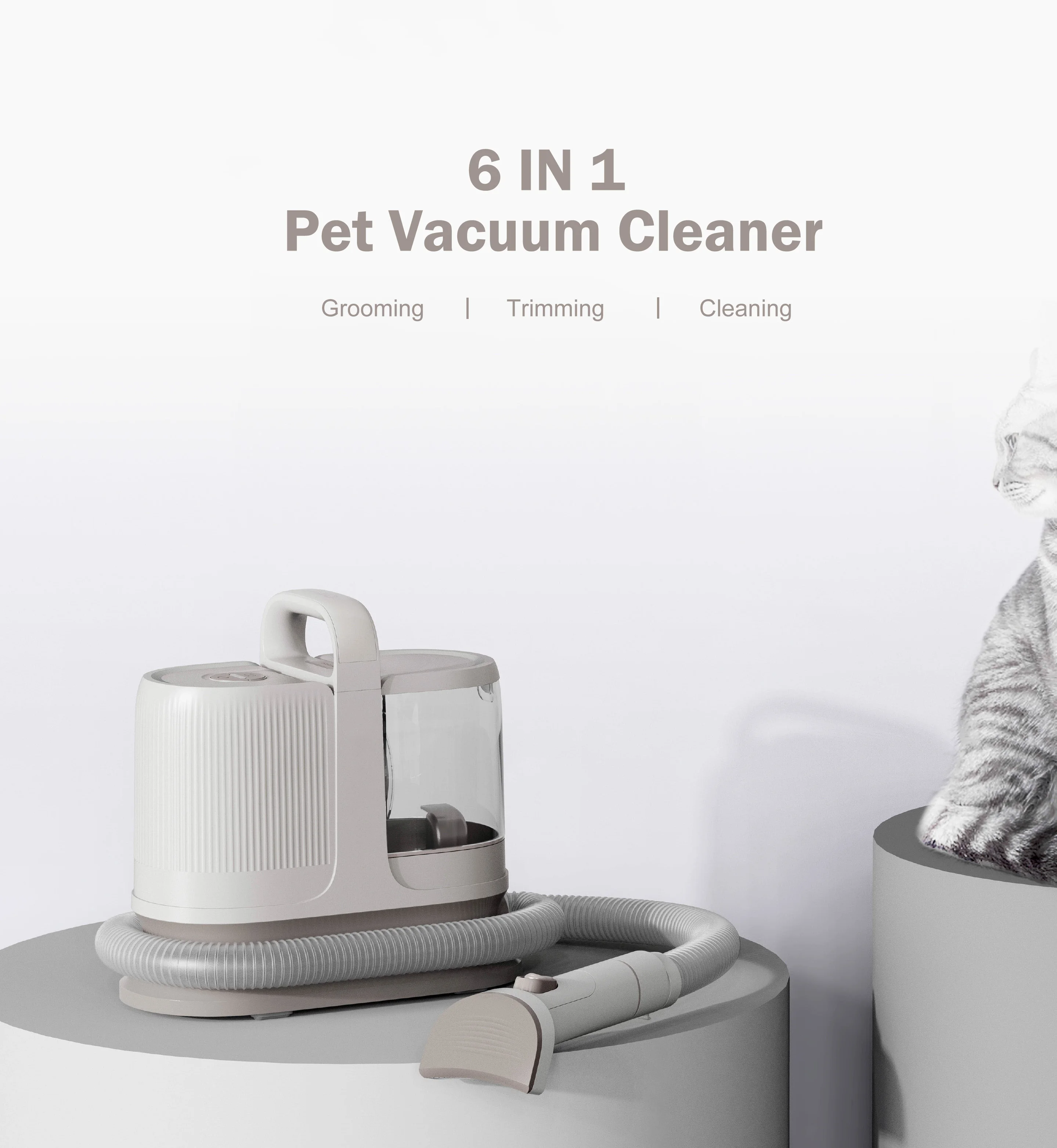 6 in 1 Pet Vacuum Cleaner Hair Grooming Electric Clipper Slicker Deshedding Cleaning Brush For Dog And Cat