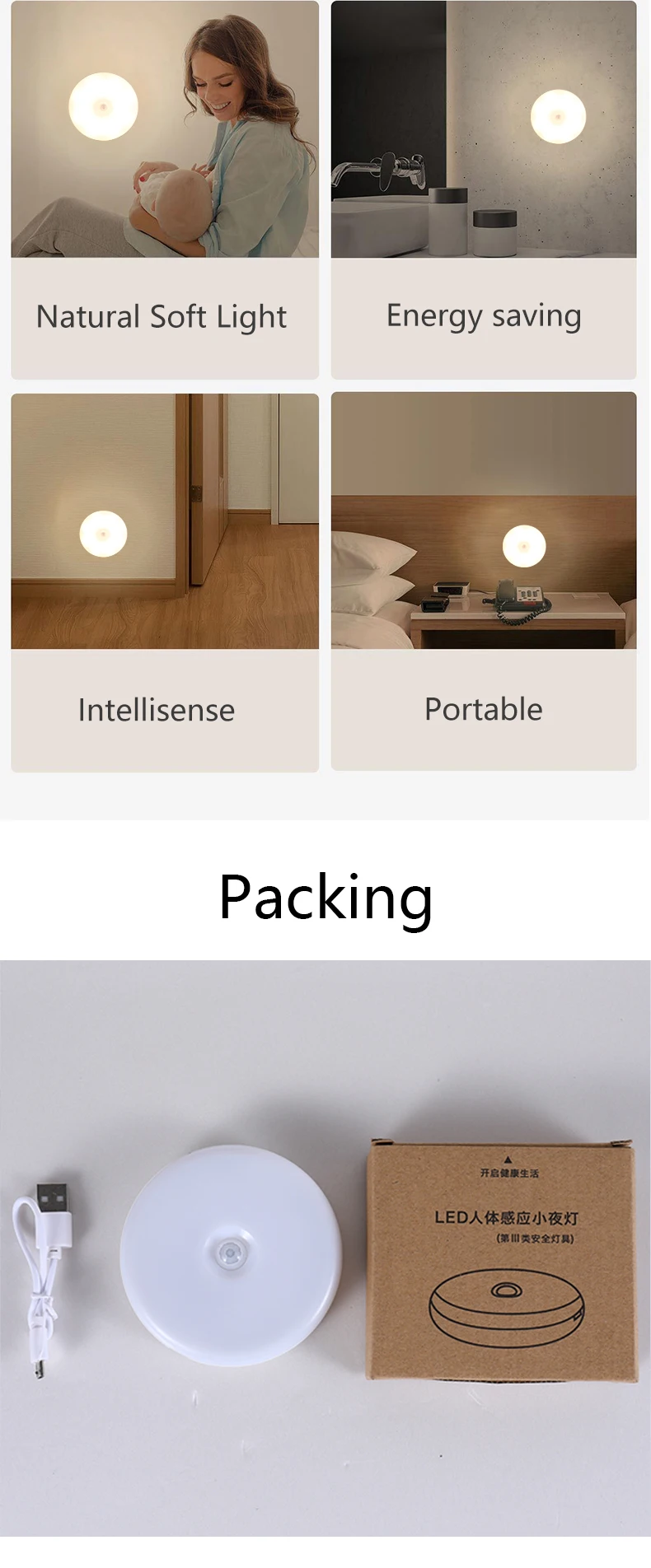 High Quality Human Body Induction Lamp USB Recharge LED Motion Sensor Night Light Wireless Cabinet Closet Wall Lamp for Home