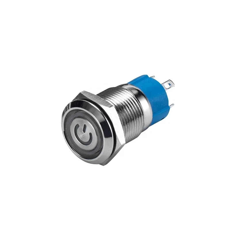 12mm Metal Push Button Switch Symbol Power Led Light RBGYW Self locking Switch Button Waterproof Power Button with Connector