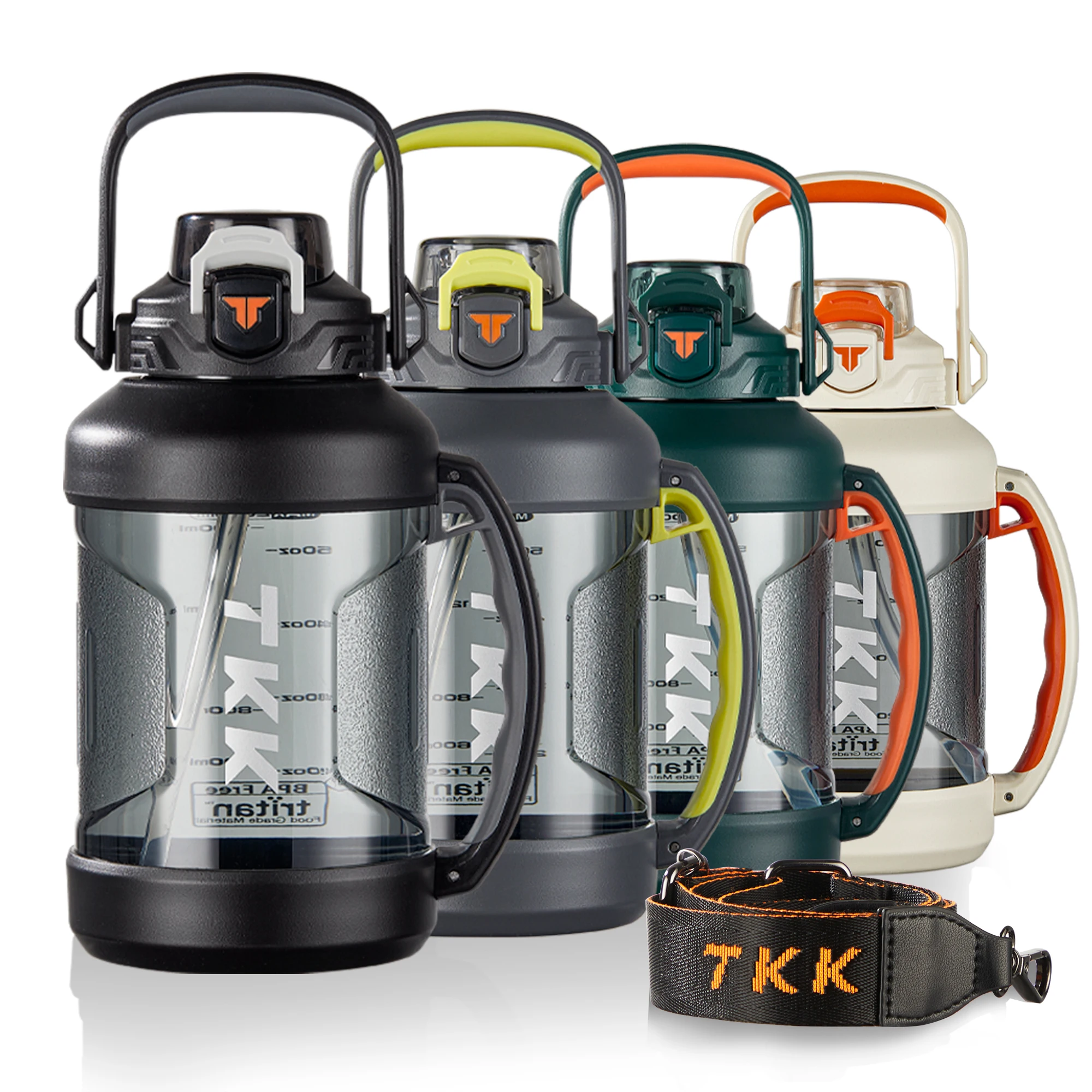 Large Capacity Water Bottle Jug For Gym with Straw Time Marker Dishwasher Safe 1000ml 1/2 Gallon 64 Oz Water Bottle Jug BPA Free