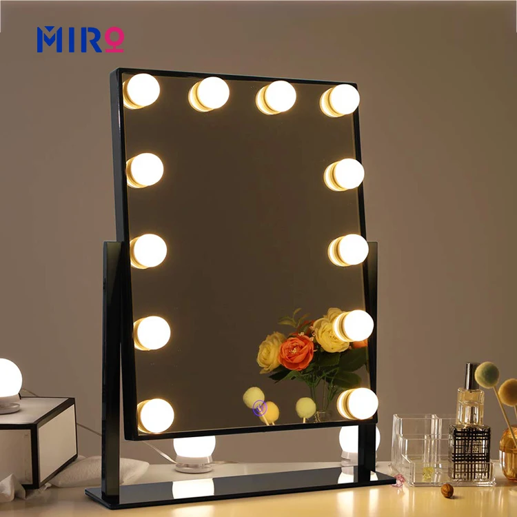 Hollywood Mirror with 12 bulbs Wall Mounted or Desktop Make up Vanity Mirror Alu Framed Customize Lighted Mirror For Powder room