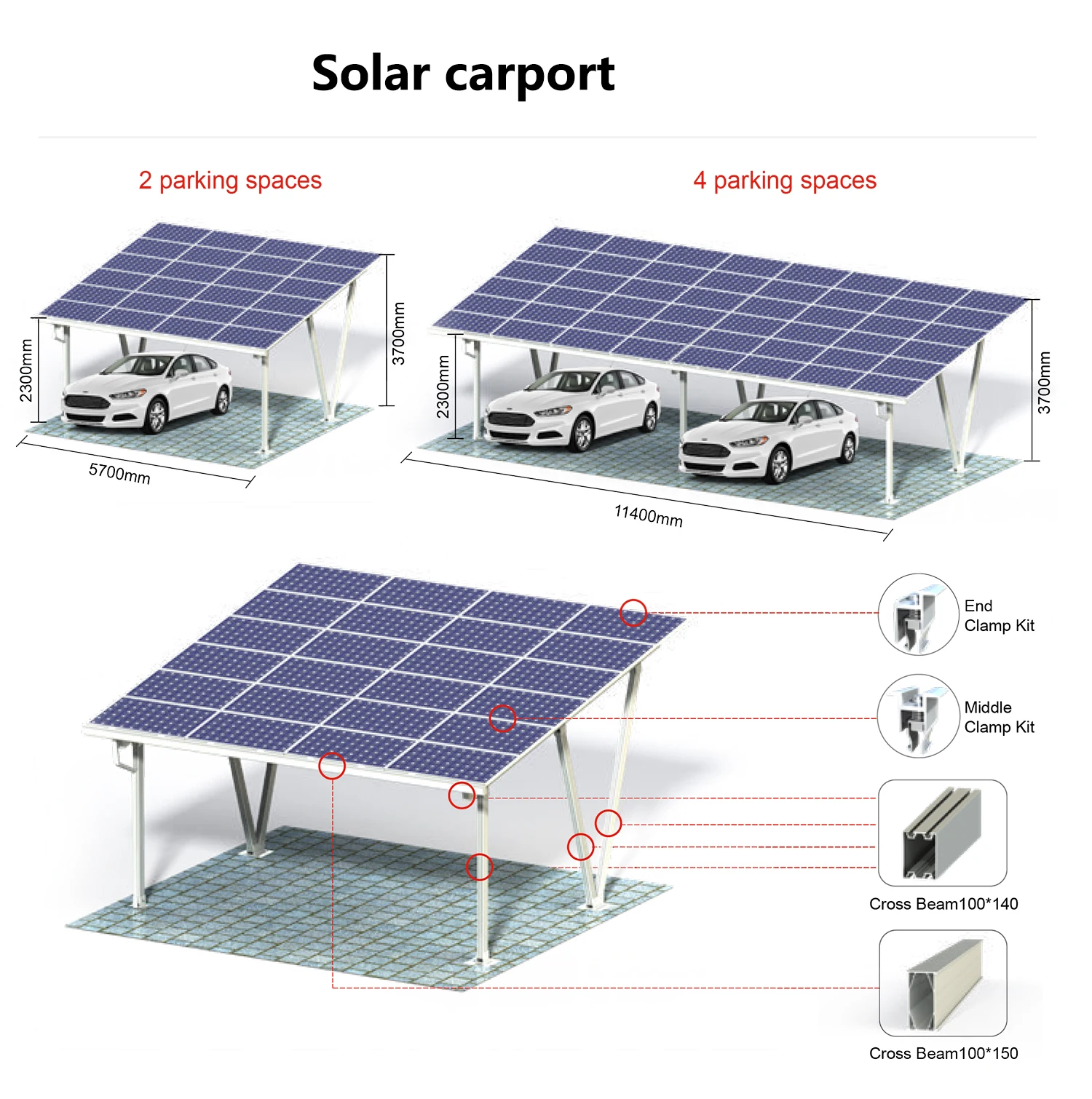 Roof Panels Charging Pile Power Generation Solar Car Parking Shed
