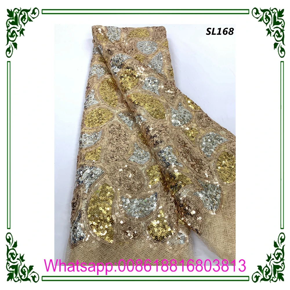 Sugarlady african tulle lace french lace wedding dress fabrics with sequins for party