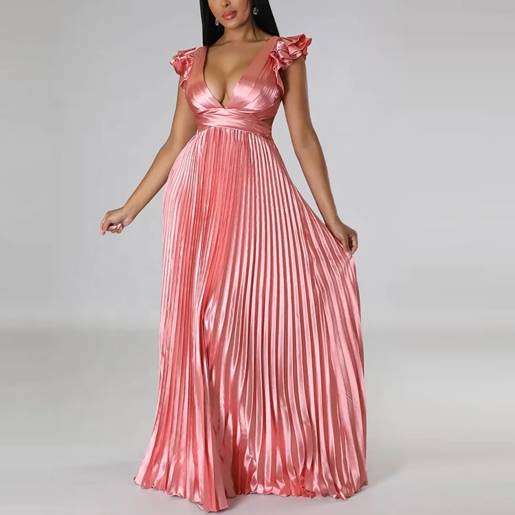 custom designer fashion female summer wholesale lady long maxi Pleated women dress elegant