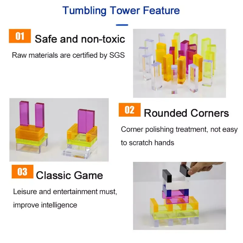 JAYI Acrylic Factory Custom Classic Tumbling Tower Building Block Board Game Set