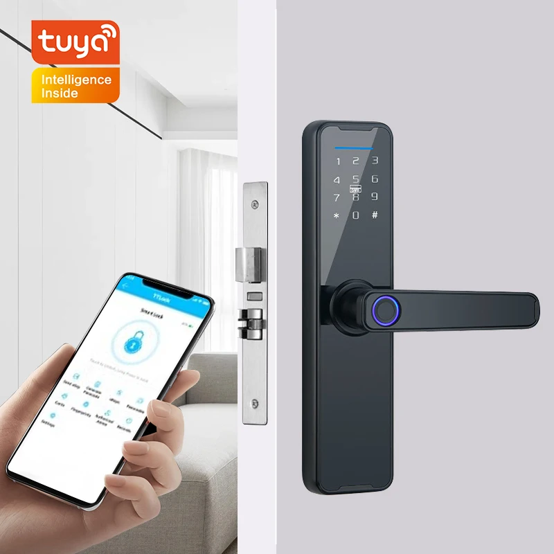 Goking wifi tuya app smart home fingerprint handle lock keyless entry front door hotel system digital security smart door lock