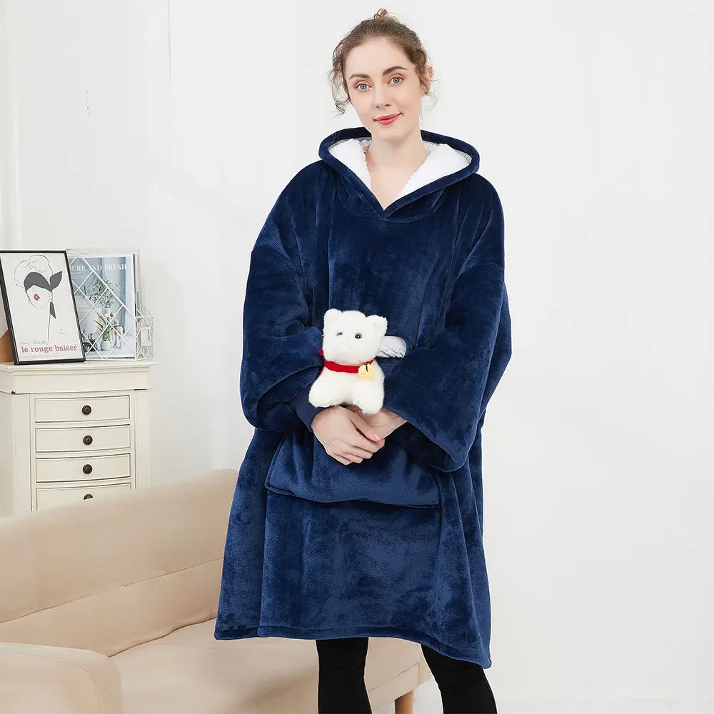 Oversized Nature Wearable Sherpa Home Winter Tv Custom Logo Printed Giant Wearable Cozy Hoodie Blanket