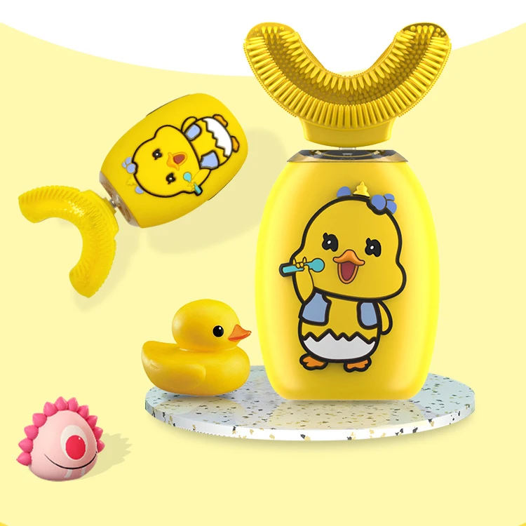 v-white Kids Electric Toothbrush 2 Models U Shaped Toothbrush Waterproof Battery Powered 360 Automatic Toddler Toothbrush