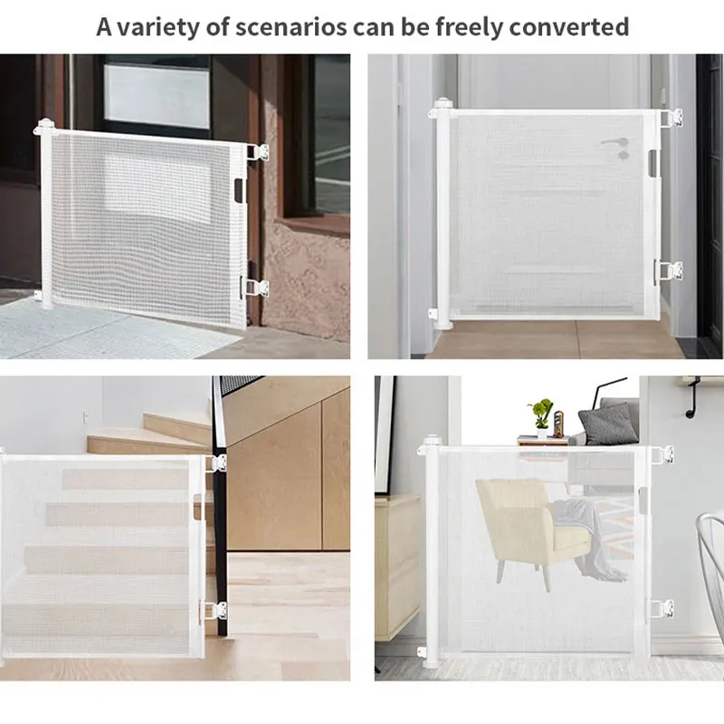 High Quality Safety Pets-Mesh-Gates Children Door Stair Sliding Retractable Safety Baby Pets Gate