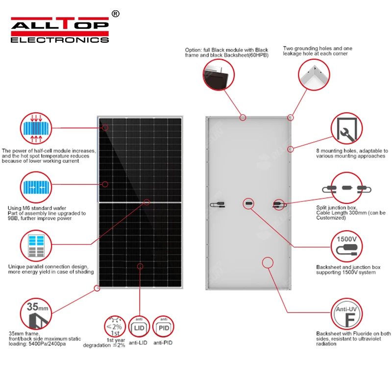 ALLTOP Cheap Price 5bb 6bb 9bb Hybrid On Grid 360 365 370 375 Watt Inverter Home Use Solar Cell Panel