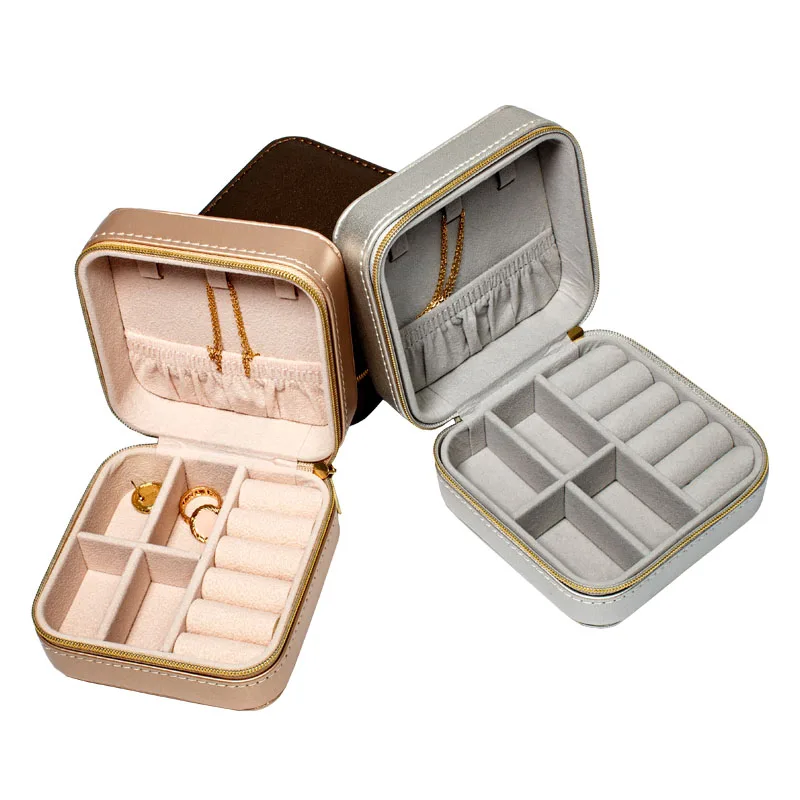 Customized Jewelry Boxes for Necklace Earrings Small PU Leather Jewellery Case Travel Portable Jewelry Display Case
