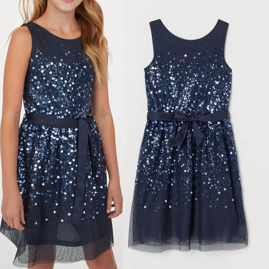 Customized Available Baby Kids Clothes High Quality New Fashion Summer Sequined Tulle Girls Birthday Dresses