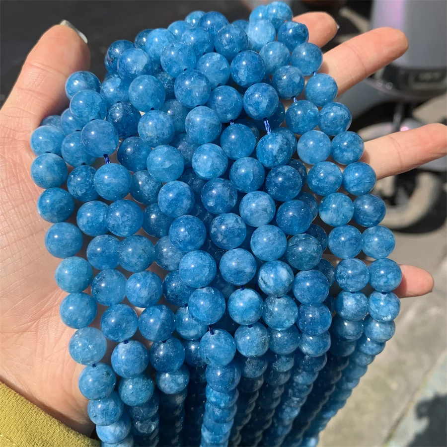 Wholesale optimize blue apatite 10mm round stone jade bead gemstones polished loose round beads