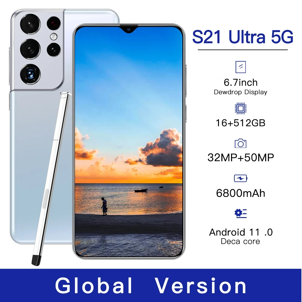 Global version original S21 Ultra 12GB+512GB Android smartphone With stylus Support 4G 5G network Super endurance mobile phone