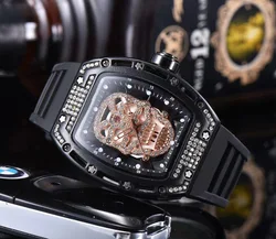 2022 Fashion Moissanite Diamond Mens Quartz Watches Luxury Famous Branded Wristwatch Designer Skull Iced Out Watch For Men