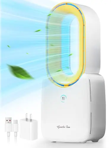 Portable Bladeless Fan 11.8 inch Small Personal Cooling Fan with 5 Colors Touch Control LED Light