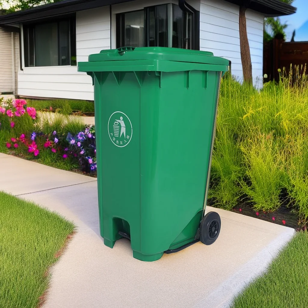120 Liter Pedal Trash Can Plastic Waste Bins Outdoor Recycle Trash Can Mobile Dustbins Wheelie Garbage Bin