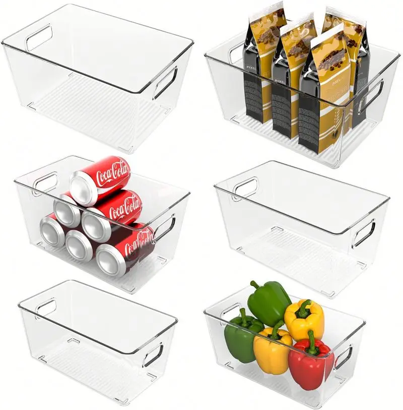 Acrylic Clear Space Plastic Storage Bins Kitchen Pantry Storage Drawers Transparent Fridge Cabinet Refrigerator Organizers Boxes