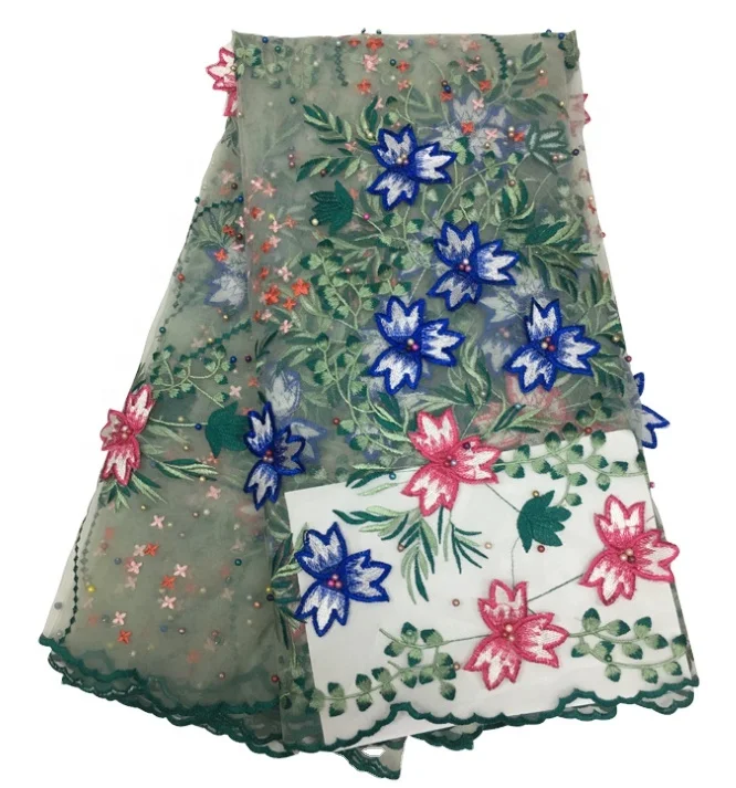 
Новое поступление, вышивка бисером и блестками, новинка, многоцветная французская сетчатая Тюлевая кружевная ткань с жемчугом для свадебного платья 