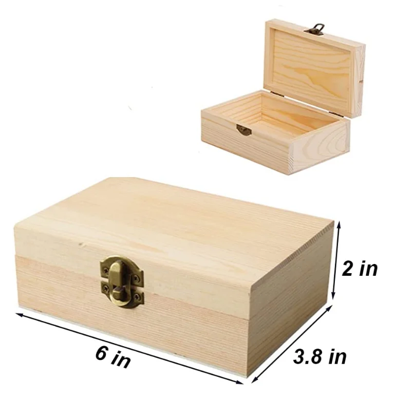 Hot Sale Natural Color Small Solid Wood Box With Hinged Lid For Tea Pine Paulownia