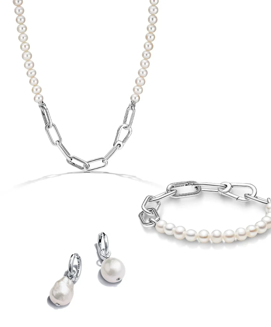 925 Silver ME Metal Bead Link Treated Freshwater Cultured Pearl Love Word Small-Link Chain Bracelet Fit Pan ME Mini Charm DIY