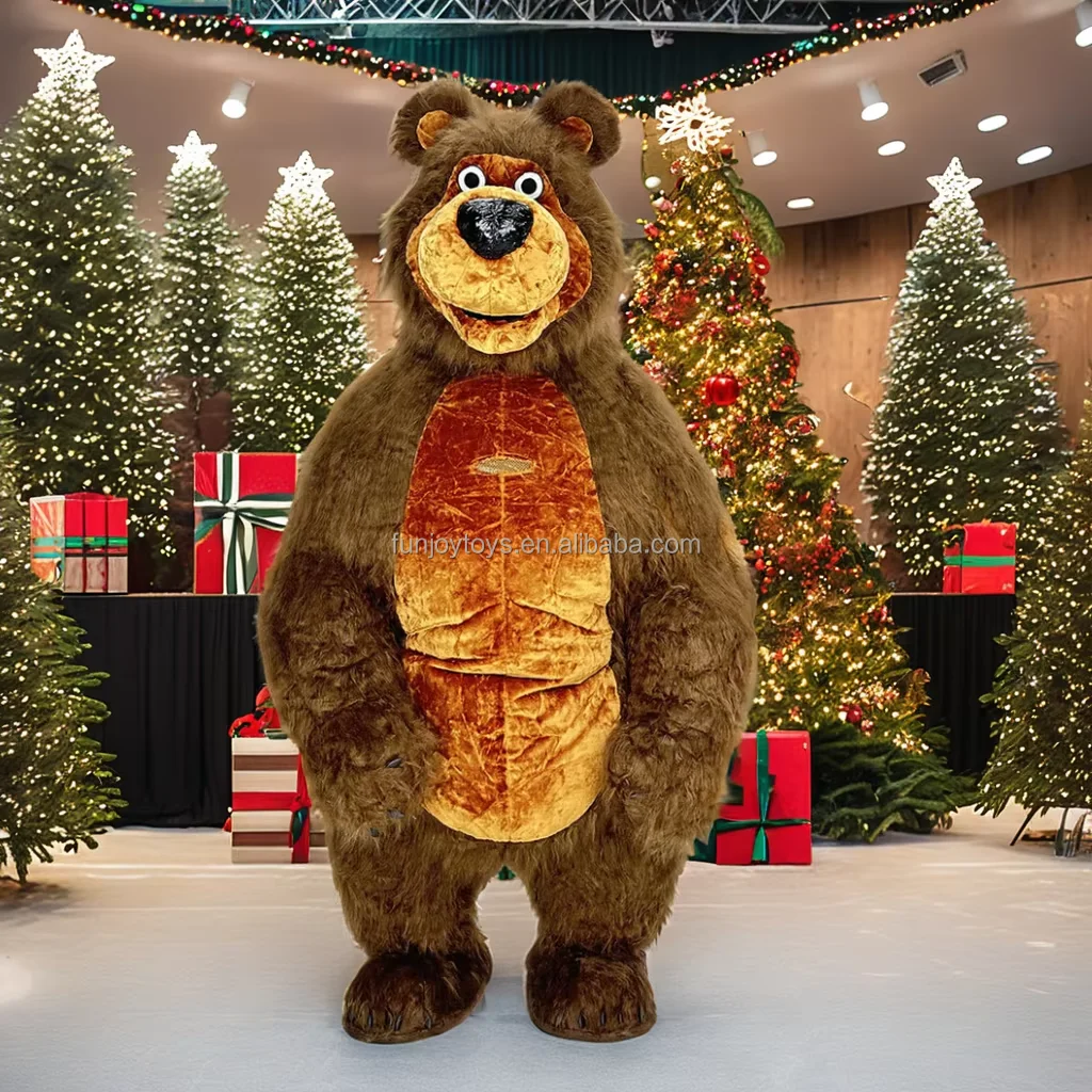 Adult Inflatable Brown Bear Mascot Costume Walking Plush Character Suit with Cartoon Theme for Events & Performances