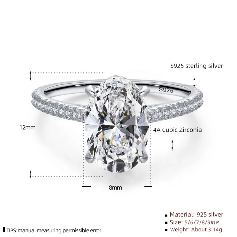 Best Selling 925 Sterling Silver Oval Cut Cubic Zirconia Wedding Engagement Promise Rings Trendy CZ Stone Ring For Women
