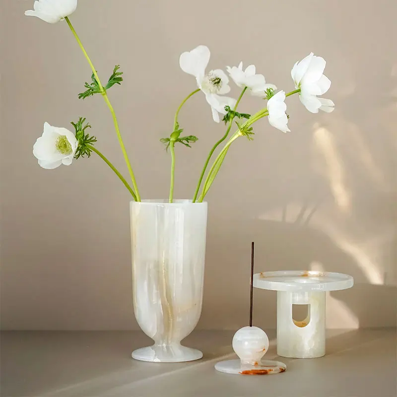 stonekocc White Onyx Vases Mini Incense Insert Luxury Jade Natural Stone Decor Wedding gifts Decorations for home
