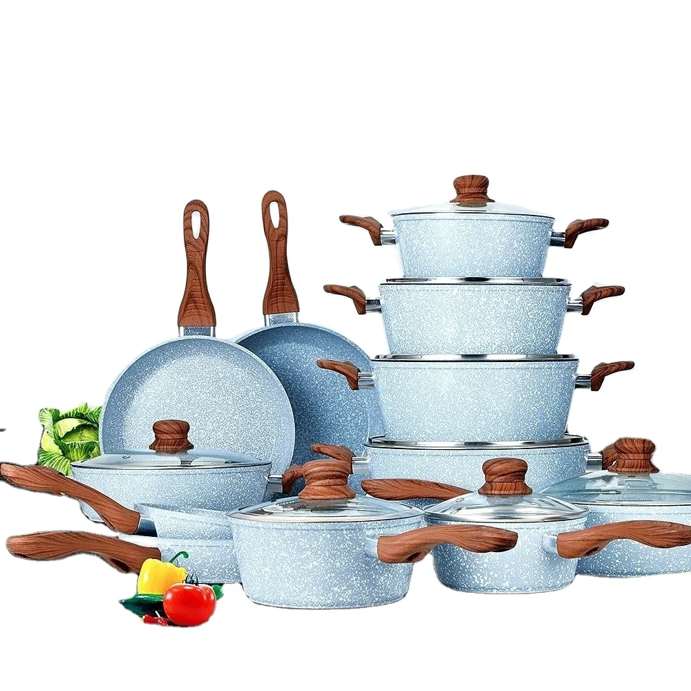 Blue Pink Coating Cookware Set Nonstick Set Pot Square Cooking Marble Green Granite Marble Cookware/Kitchenware Marble