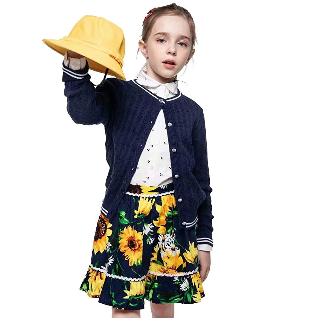 OEM Custom Girls Sweater Pullover Cardigan School Uniforms For Girl  Long Sleeve V Neck Cotton Knit Sweater