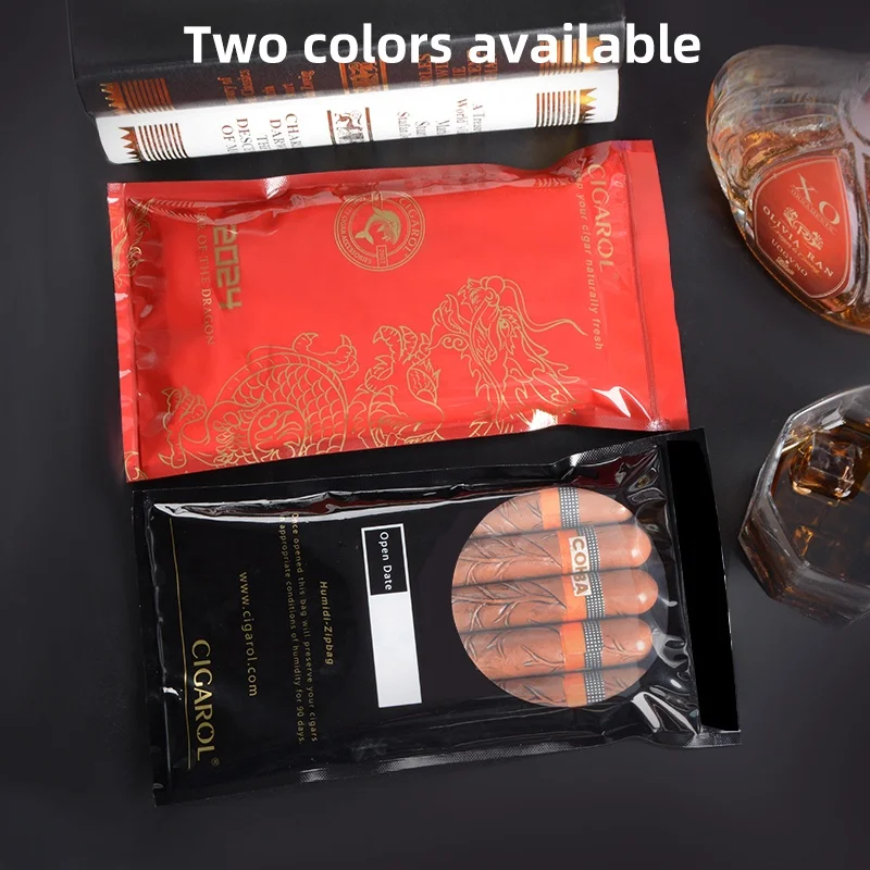 Custom Printing Cigar Humidifier Bag Plastic Smell Proof Ziplock Cigarillo Packaging Travel Cigar Humidor Bag