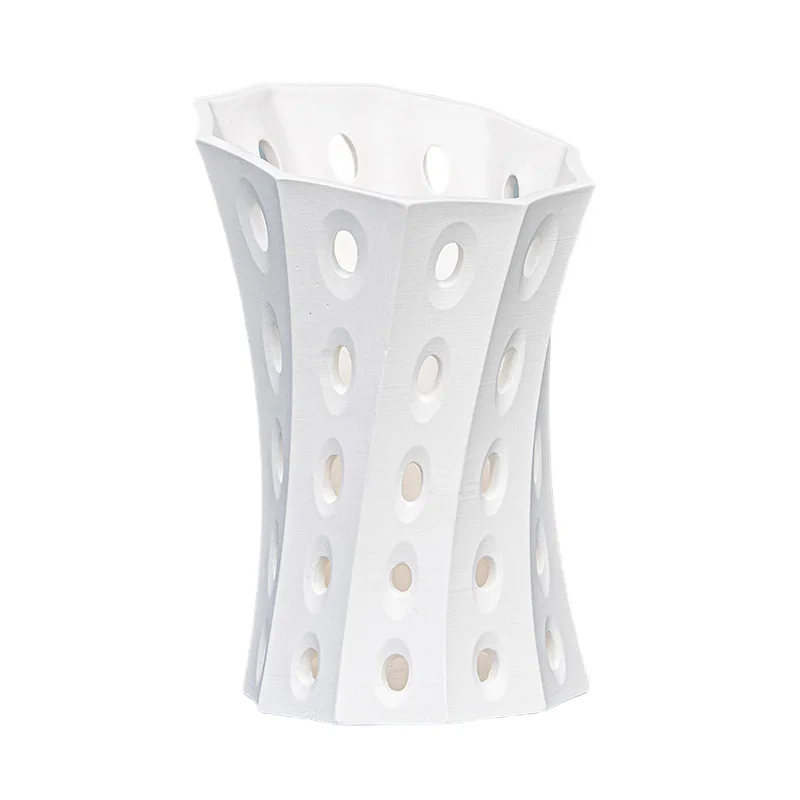 White Flower Ceramic Vase Carving-Shaped Art Creative hollow Out Design