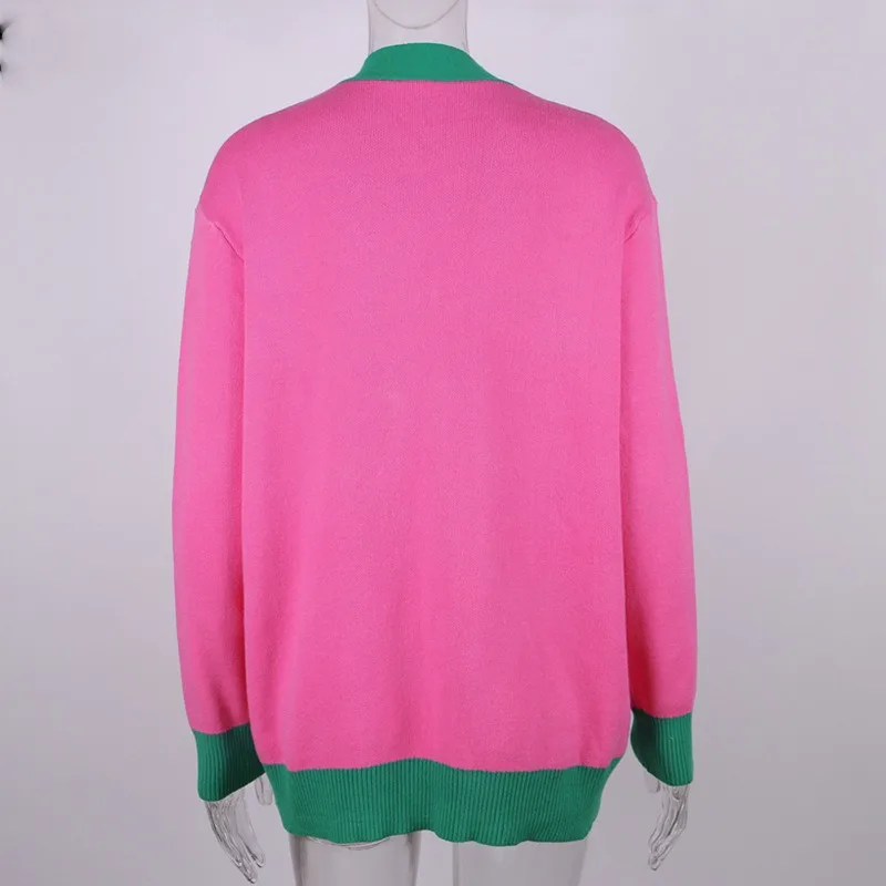 Fancy Custom Logo US women V Neck cardigan contrast color viscose cotton rib Knitted cardigan sweater