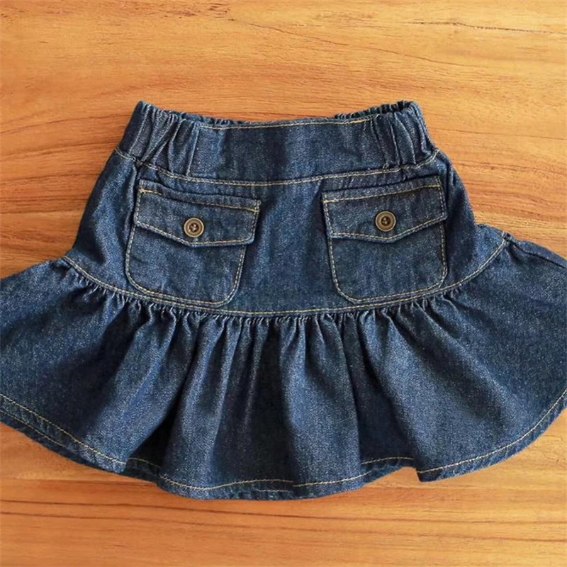 Wholesale Baby Girls Summer Mini Skirts Kids Solid Color Denim Skirts With Pocket