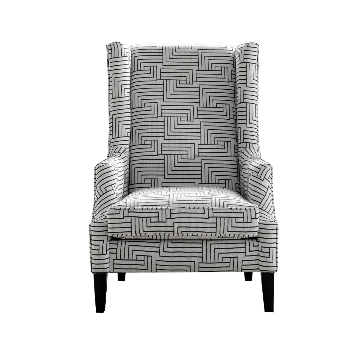 
Luxury Nordic design light grey leisure wingback armchair living room accent fabric sofa chair for 5 star hotel furniture 