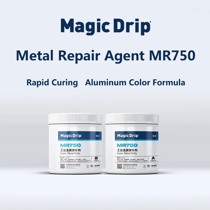 Magic Drip Metal Repair Paste AB Glue 1:1 Mix Rapid Curing Aluminum Color Formula Super Metal Putty MR750