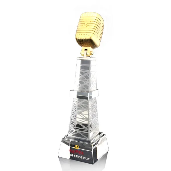 wholesale crystal microphone trophy parts music trophy crystal trophy 3d laser awards