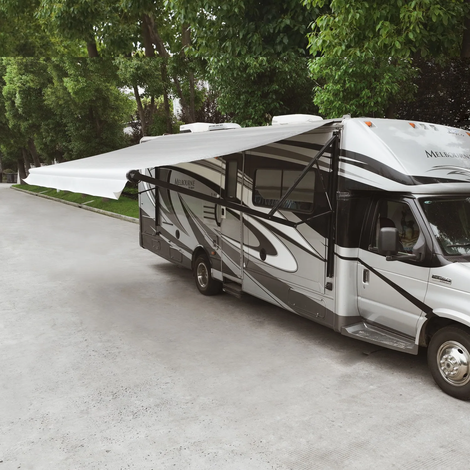 Awnlux Electric Patio Smart Arm White Expandable 12V Power 8Ft Rv Awning Assembly