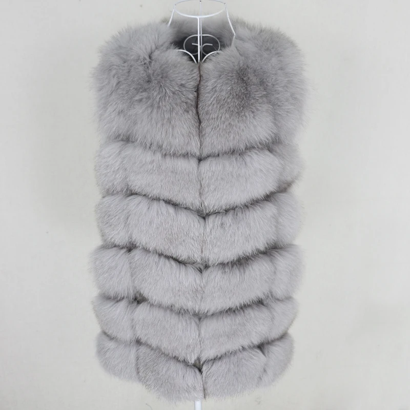 
OFTBUY 2021 Women Natural Real Big Fluffy Fox Fur Vest Jacket Waistcoat Short Sleeveless Winter Thick Warm Coat Outerwear Black 