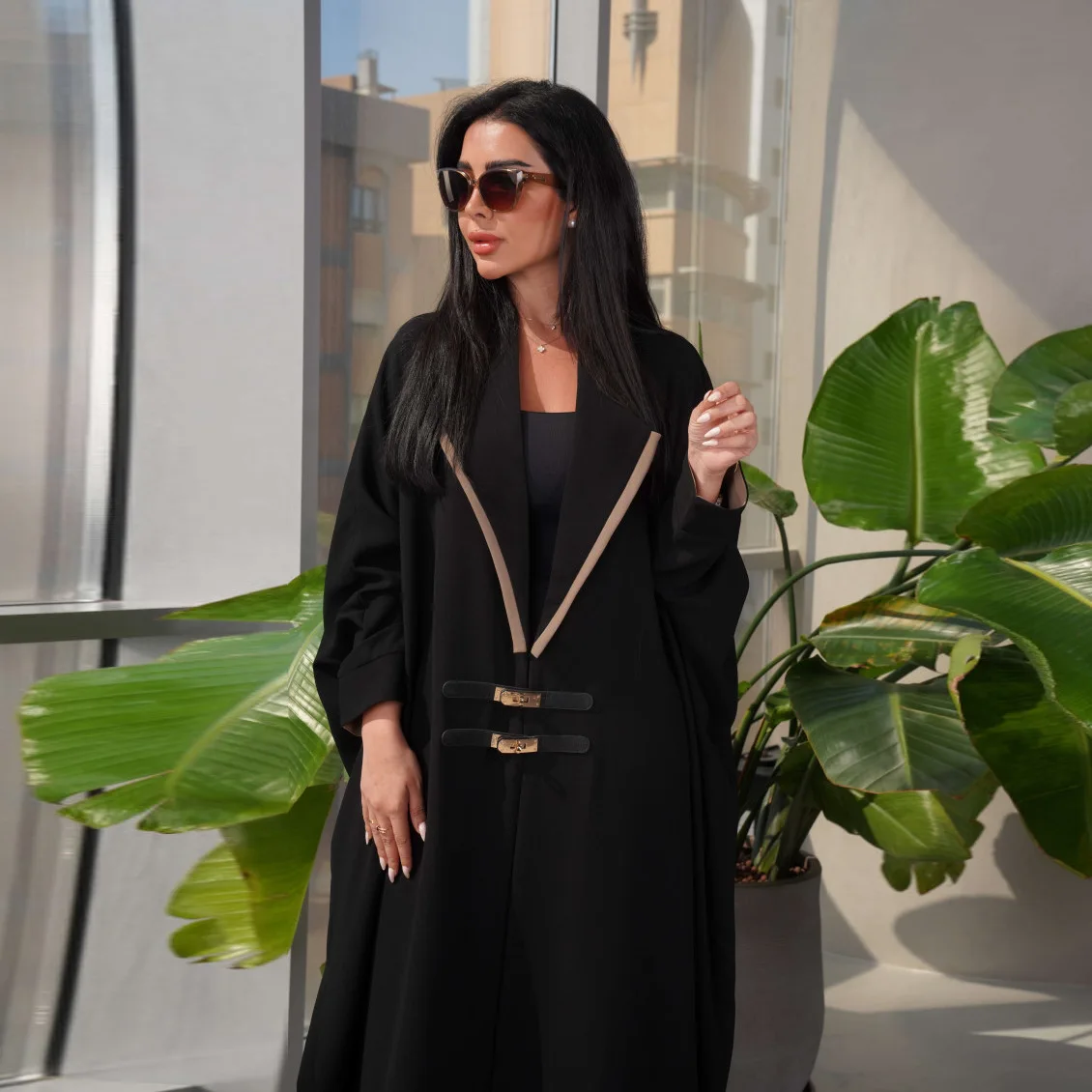 Модное женское Скромное Черное Dubai Abaya кимоно Kebaya халат из полиэстера Рамадан Турция с открытыми пряжками рукав летучая мышь Абая