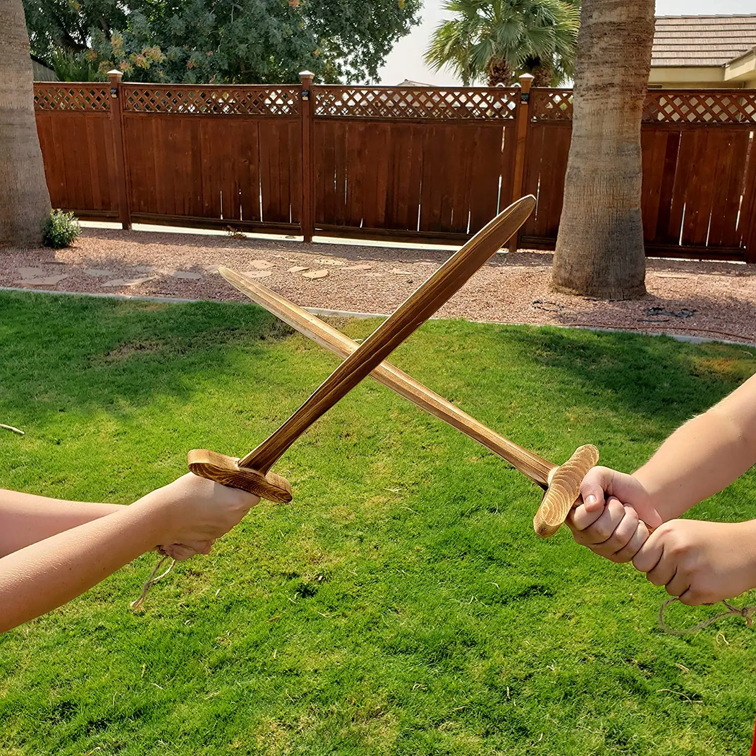 2-Pack - Burnt Wooden Toy Sword - Handmade - Lightweight Wood Toy Swords Set for Outdoor Play