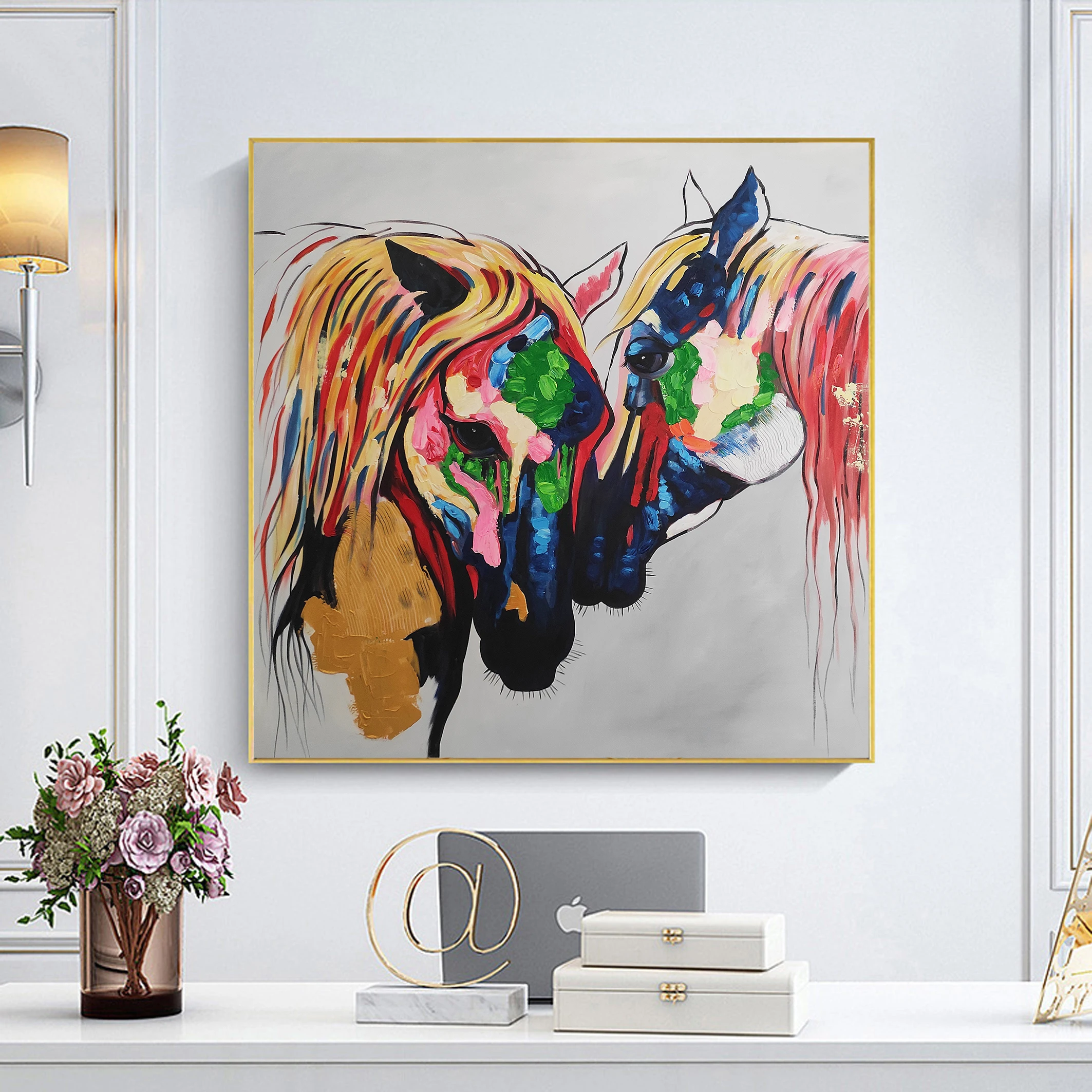 Animal Handpainted Abstract Horse Art on Canvas Colorful Oil Painting Pure Home Decoration