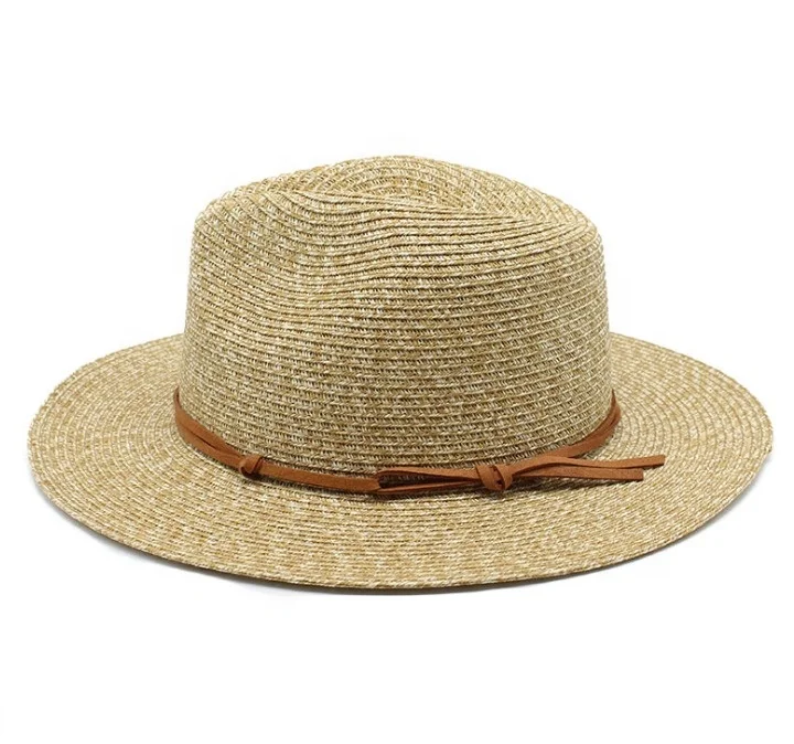 Adult Mixed Color Paper Straw Panama Hat with Faux Suede Band Decoration