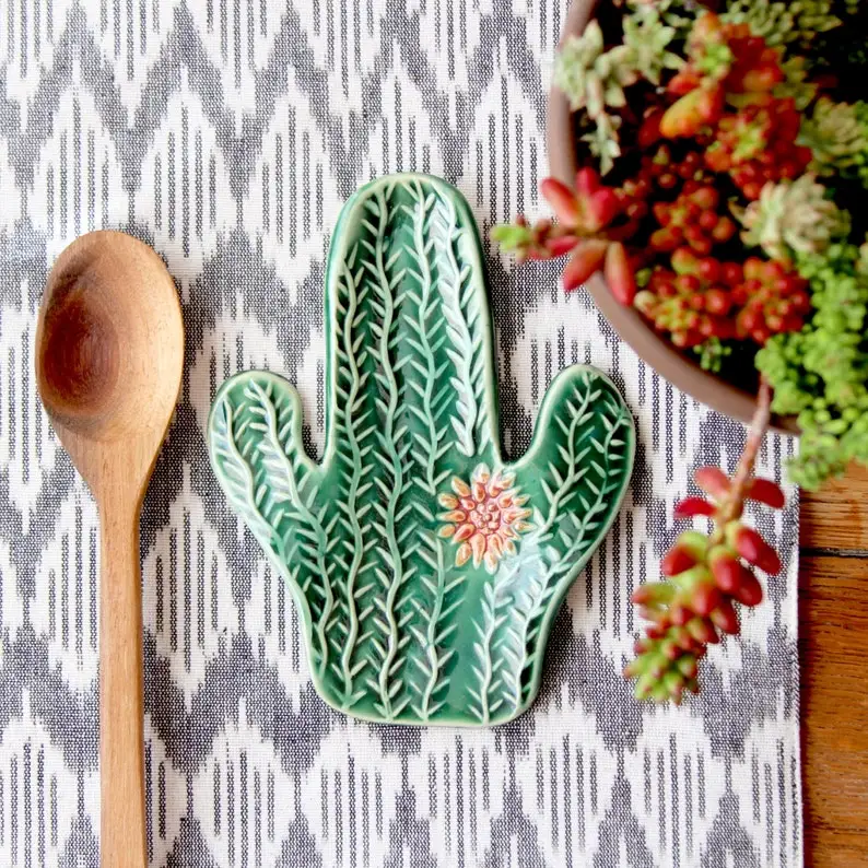 Cactus Succulent Spoon Rest Jewelry Tray Soap Dish Ceramic Holder