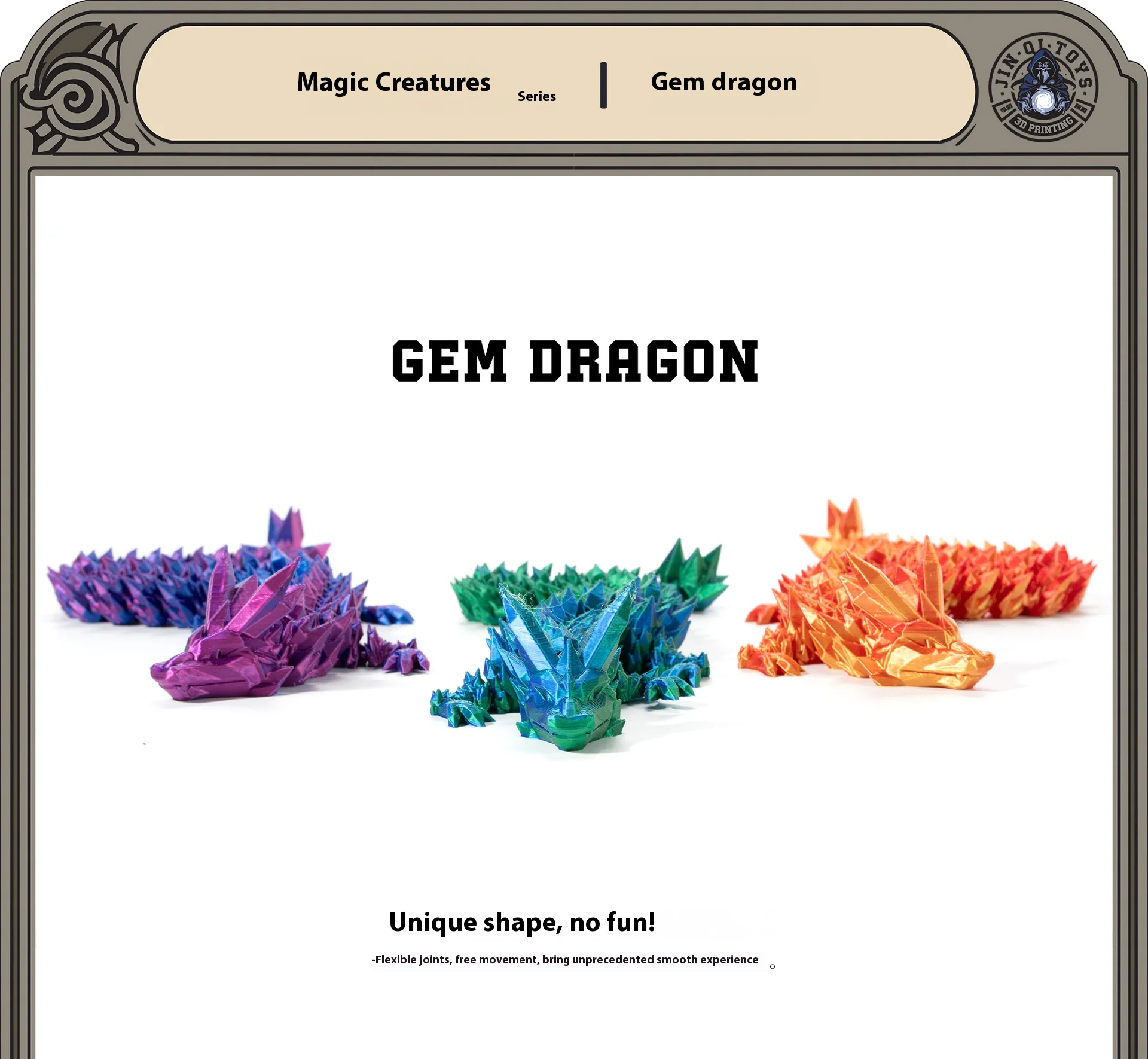 3D Printing Cross-border Hot Ornaments Joint Movable Crystal Gem Dragon Hand Set Decoration