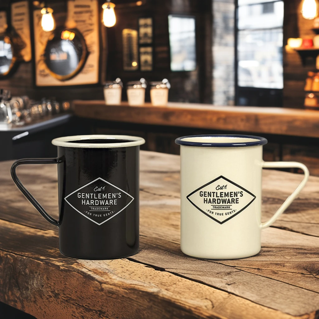 Adventure Custom Enamel Metal Camping Mug Dark Blue Plain Monogram Retro Style Classic Design Coffee Water Cup