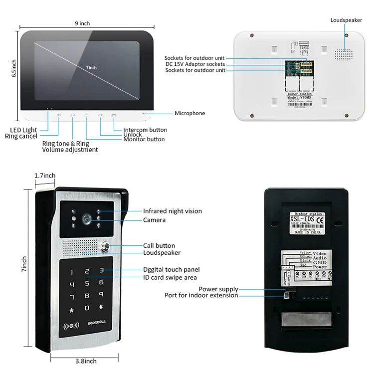 Wholesale High Quality 7 Inch Indoor Intercom Monitor Doorbell System 4-wire Video Door Phone Color Home Wifi System