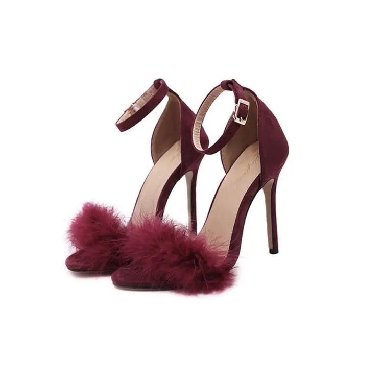 
Sexy ladies new crystal heels with open toe real fox fur shoes high heels women 