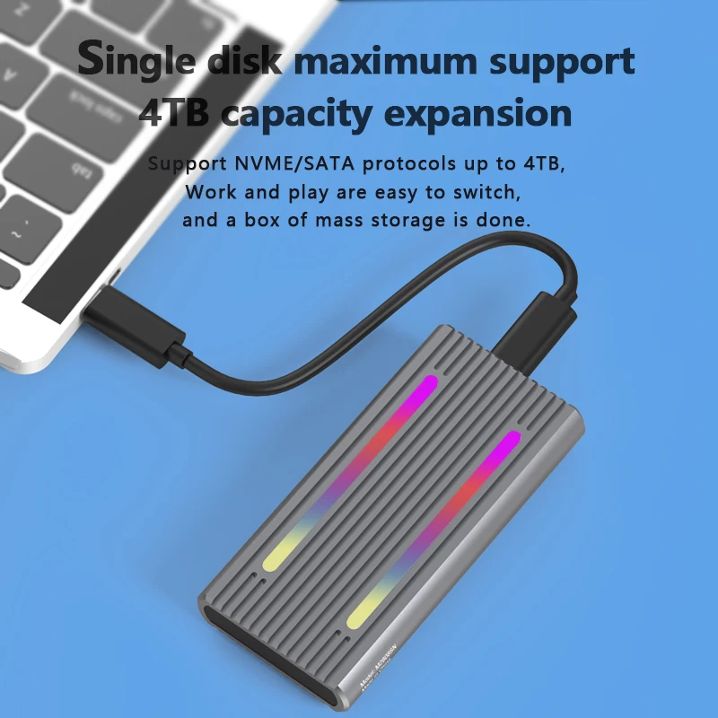 Factory Direct Sales Dual protocol Sata/Nvme tool free heat-proof Portable M.2 SSD Enclosure